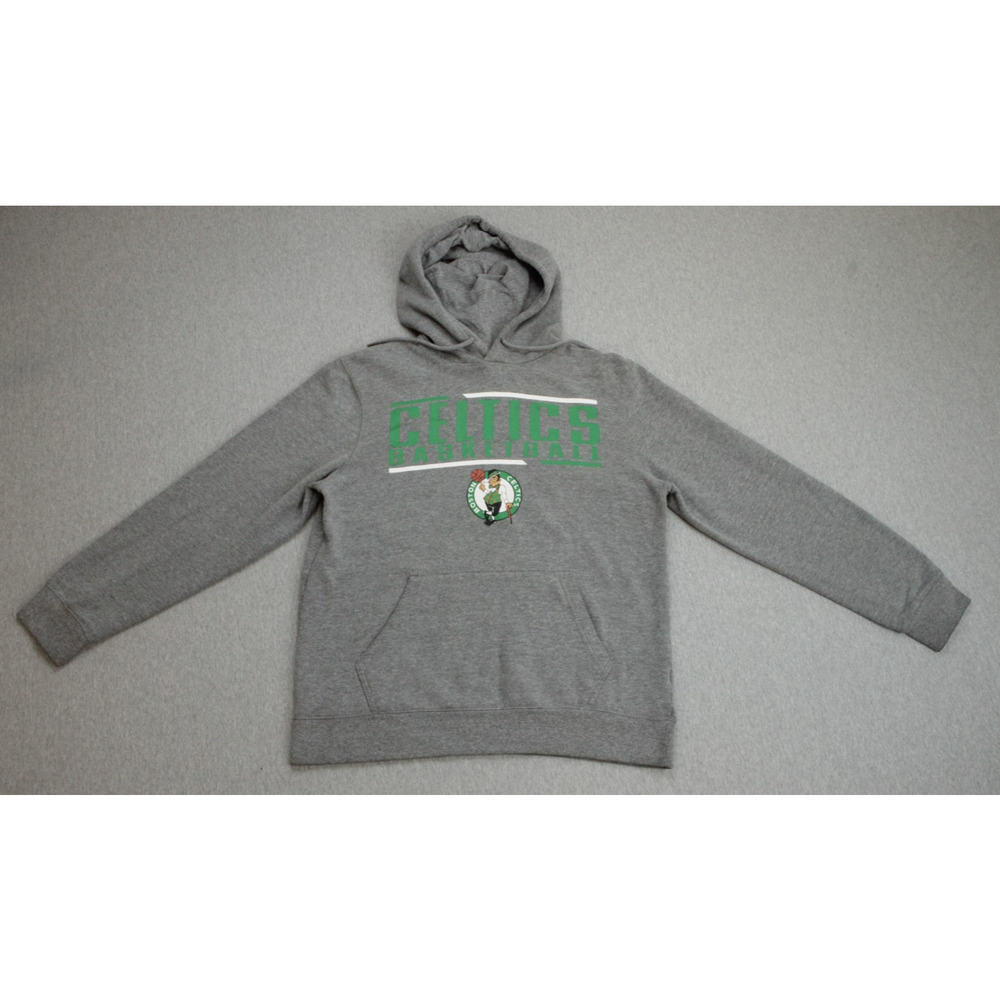 NBA Basketball Celtics Hoodie Mens Medium Gray Cotton Blend Log Sleeve